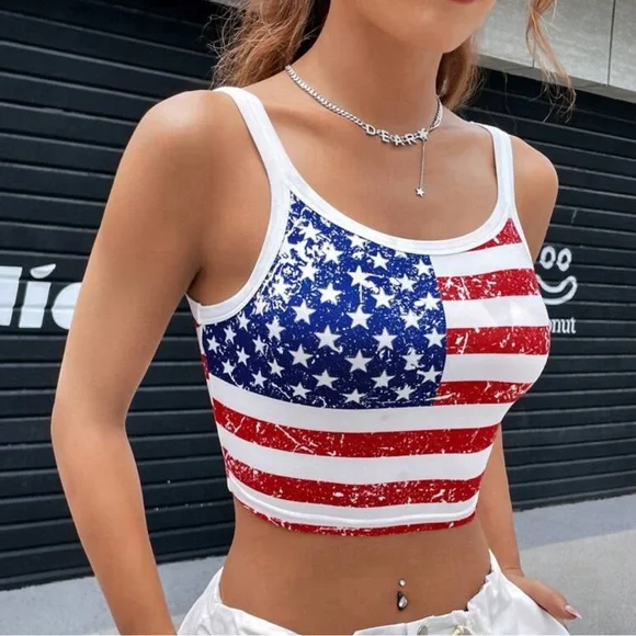 EZ Wear Americana Print Crop Cami Top - Picture 2 of 4